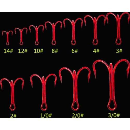 10Pcs Red Fishing Hook High Carbon Steel Treble Hooks 14# 12# 10# 8# 6# 4# 3# 2# 3/0# 2/0# 1/0