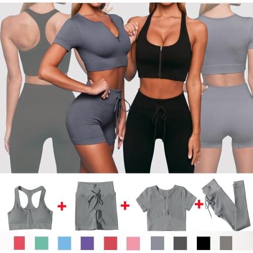 2/3/5 PCS Yoga Set Leggings Women Tracksuit Gym Set Clothing Zipper Seamless Sportswear High Waist Sports Suits Fitness Gym Sets