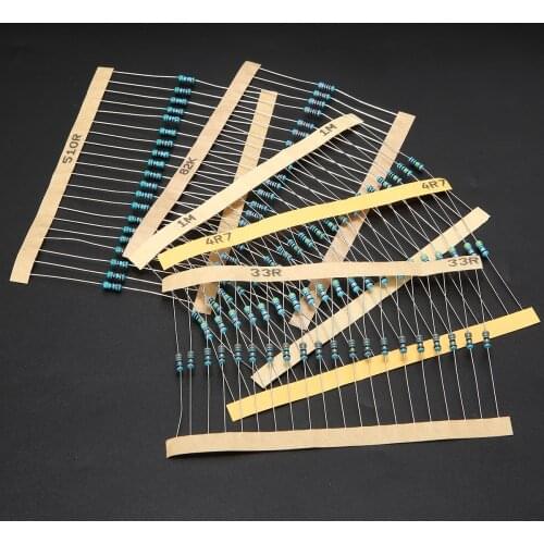 2000pcs/set 100 Values 1/4W Metal Film Resistor 1 ohm - 1M ohm Resistors Resistance Assortment Kit High Precision