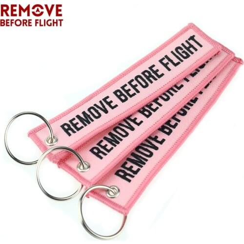 3PCS/LOT Fashion Jewelry Keychain for Cars Motorcycles Embroidery Key Chain Pink Key Fob REMOVE BEFORE FLIGHT Pink Keychain Tags