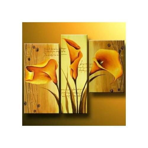 3pcs Hand Painted Oil Painting Modern Canvas Art Wall Decor The Spell Of Gold-Floral Oil Painting Wall Art