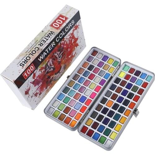 90/100Color Solid Watercolor Paint Set Portable Metal Box Watercolor Pigment for Beginner Drawing Watercolor Paper Supplies