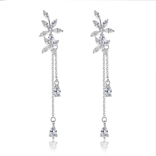 925 Sterling Silver Long Chain Drop Earrings for Women Luxury Flower Dangle Earrings Fashion Jewelry Wedding Accessries Gifts