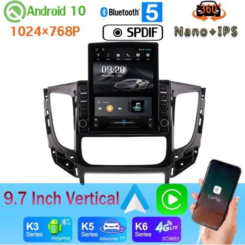 9.7" Vertical Tesla Android 10 Car Media Radio GPS PX6 4+64G For Mitsubishi Triton L200 2015-2020 AT MT Nano+IPS DSP 360 Camera