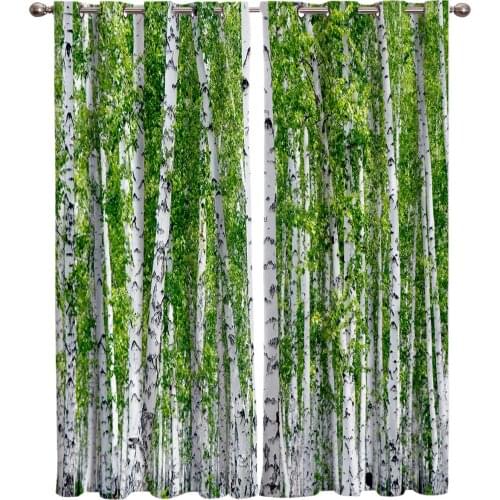 Birch Trees Nature Kids Room Living Room Kitchen Indoor Print Decor Window Treatment Curtain Panels With Grommets