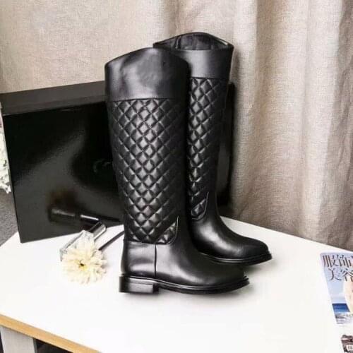 Patent Leather Boot Woven Grid High Boots Rubber Soft Bottom Short Heel Shoes Casual All-match Shoes 2020 Winter Women Boots