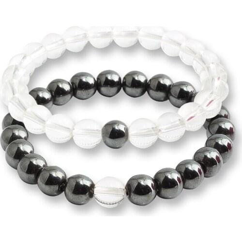 2Pcs/Set Classic Natural Stone Bracelet Couples Distance Black White Bead Yoga Charm Bracelets for Men Women Best Friend Jewelry