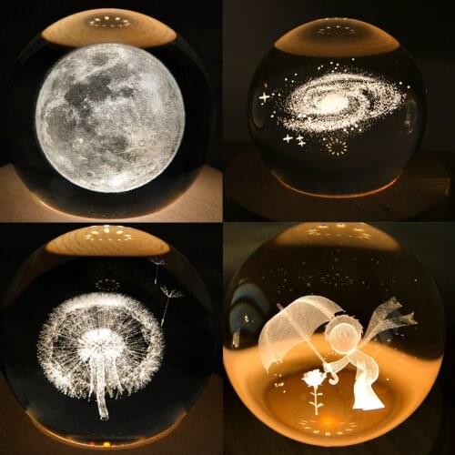 3D Crystal Ball Wooden Music Box Luminous Bluetooth speaker with Projection LED Light for Girls Birthday Xmas Gift Home Decor