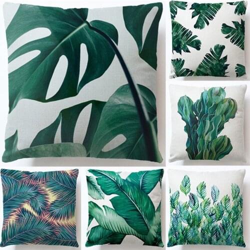 Home Textile 45*45CM Linen color Printed Green Forest Plant Leaf Square Sofa Car Pillow Case Pillowcase Cushion Cover 2pc/lot