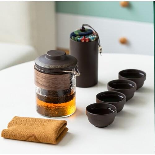 Travel Tea Set Ceramic Portable Teaware Sets With Carring Cases Teapot with Small Glass Filter Flower Teawares Gift For Friend