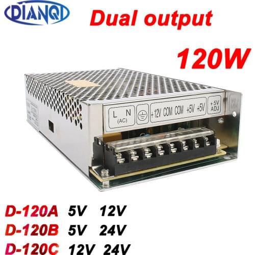 Dual output power supply 120w 5V 12V 12A,5A,6A,4A,5A,2.5A power suply D-120A ac dc converter good quality