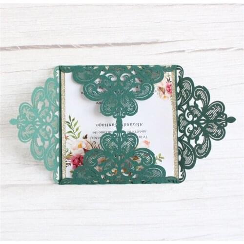 Elegant floral invitation cards for weeding Adult ceremony customized printing insert with glitter gold backing 50pcs