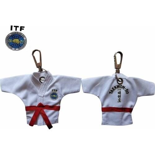 Hot Sale Keychain ITF Taekwondo Uniform Kimono Supplies Cartoon Pendant Taekwondo Sport Gifts Keepsake Key Button key Ring
