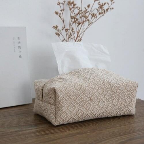 Simple Japanese Jute Tissue Case Living Room Desktop Napkin Holder Paper Towel Organizer Container Home Car Tissue Storage Boxes