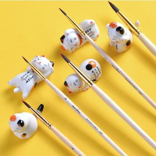 Ceramic creative paint brush pen holder cat shape pen shelf display stand craft decoration acrylic painting art supplies
