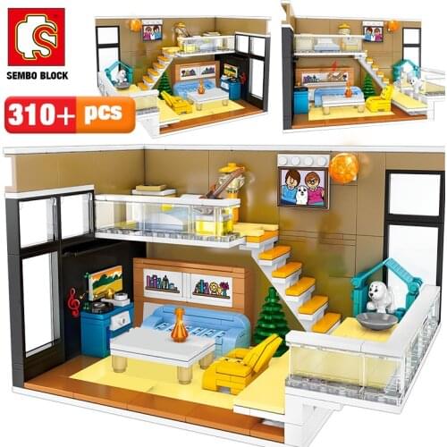 SEMBO 310pcs Creative Nordic House Model Building Blocks City Street View Restaurant Figures DIY Bricks Gift Toys For Girl