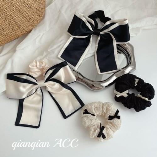 Korea Dongdaemun French small incense bow black and white lace large intestine hair tie hair rope headdress