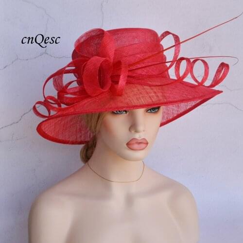 Red Large brim dress Sinamay Hat Kentucky derby hat for Party Wedding Races