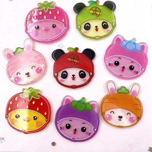 Colorful Mix Lovely Glitter Fruit Animal Flatback Acrylic Sheet Miniature Pattern Applique DIY Scrapbook Home Craft Supplies