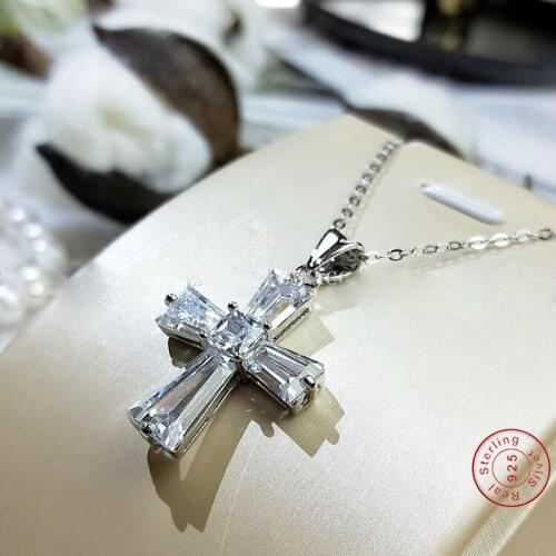 S925 Sterling Silver Necklace Pendant for Womens 3 A Moissanite Cross Pendant Fine White Bizuteria Gemstone Silver 925 Jewelry