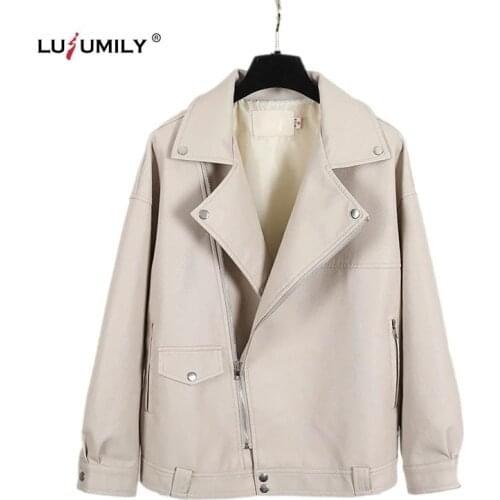 Lusumily Spring Autumn Womens Faux Leather Jacket Casual Biker Motorcycle Jackets Female Slim Fashion Punk Streetwear Coat