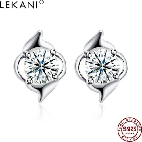 LEKANI 925 Sterling Silver Lightning Shape Women Earrings Korean Exquisite Cubic Zirconia Stud Earring Classic Party Jewelry