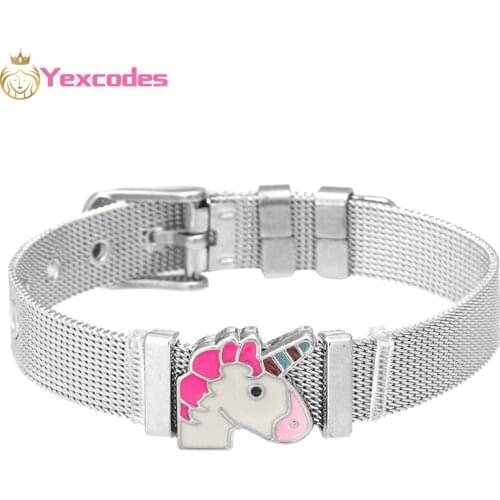 Yexcodes Fashion Jewelry Silver-plate Mesh Bracelet Set With unicorn Charms Fine Bracelet Bangle for Men and women Gift