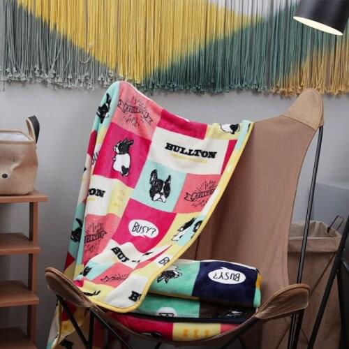 Cartoon Color Dog Flannel Pet Blanket Cover Leg Air Conditioning Office Lunch Break Blanket Childrens Warm Blanket 100*75