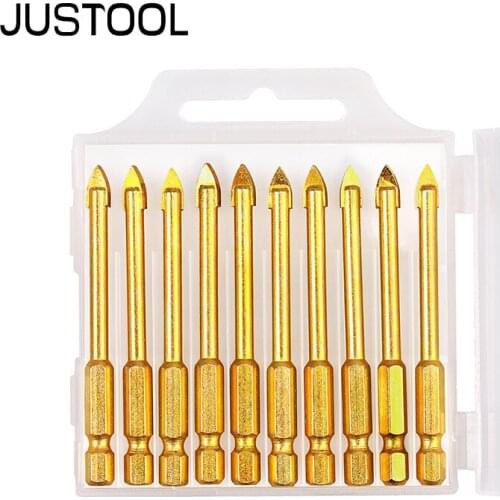 JUSTOOL 10Pcs 6mm YG6X Alloy Glass Drill Bits Set 2 Cutting Edges Spear Head Drill with Hex Shank for Ceramic Tile Marble Mirror