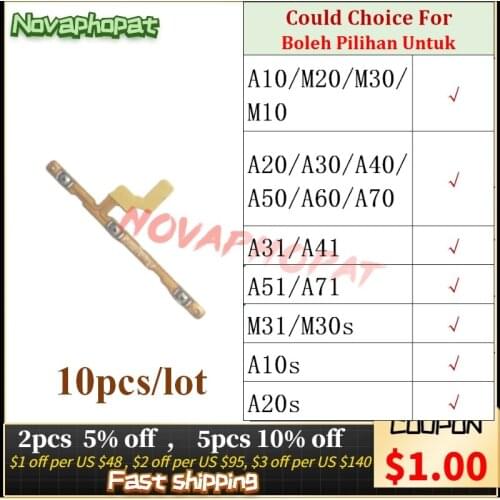 Power Switch On Off Volume For Samsung Galaxy A10 M20 M30 M10 A20 A30 A40 A50 A60 A70 A31 A41 Power Button Flex Cable 10pcs/lot
