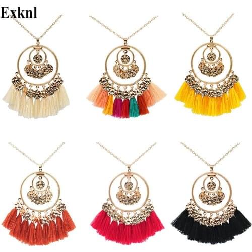 Exknl Collar Long Tassel Ethnic Pendant Necklace Coin Vintage Gold Color For Women Necklaces & Pendants 2020 Fashion Jewelry