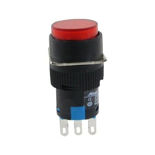 Panel Mount Momentary Red Round Button Pushbutton Switch SPDT 3 Pin 1 NC 1 NO