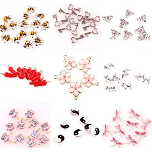 20Pcs/Lot Enamel Flower Chili Birthday Cake FLoating Charms Making Alloy Heart Love Pendant Living Locket Women Gift Jewelry