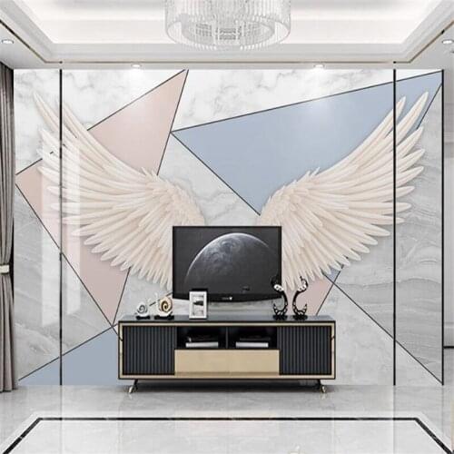 Custom 3D Photo Wall Paper Modern Minimalist Geometric Marble Golden Wings TV Background Wall Murals Wallpaper For Living Room