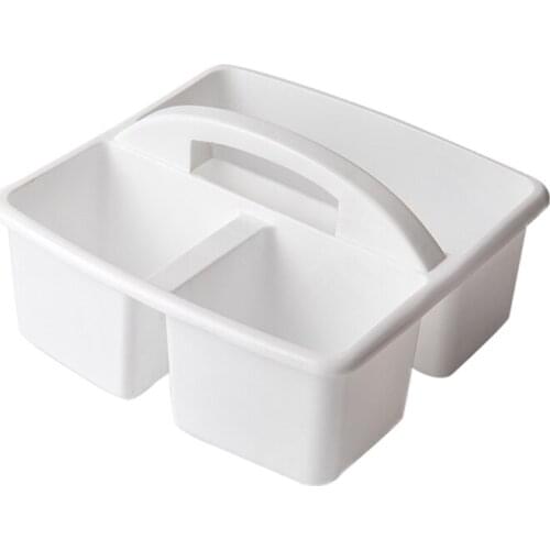 Portable Storage Caddies Box Plastic Divided Basket Bin with 3 Compartments Office Desk Organizer for Art Paint Brushes Colored