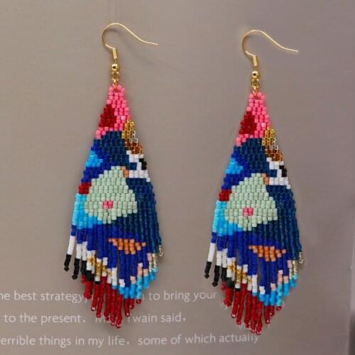 Retro Miyuki Rice Beads Compilation Geometric Graffiti Contrast Color Bohemian Ethnic Style Tassel Earrings Female Wholesale