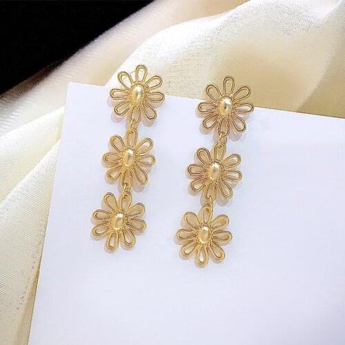 Korean Elegant Yellow Flower Petal Tassel Drop Earrings For Women Students Fashion Party Pendientes Jewelry
