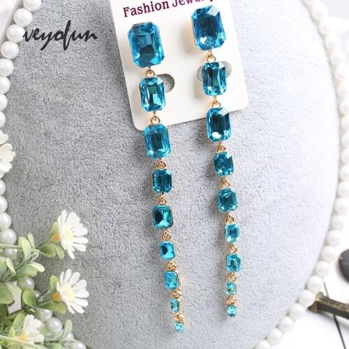 Veyofun 2019 New Long Crystal Dangle Earrings for Women Square ZA Elegant Drop Earrings Fashion Jewelry