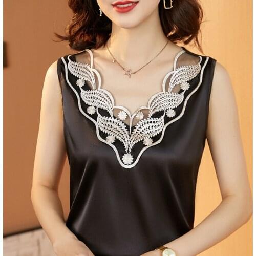 M-4XL Casual Womens camisole Plus size Sleeveless Basic Tee shirt Patchwork Stain Lace T shirt V neck Tank Tops