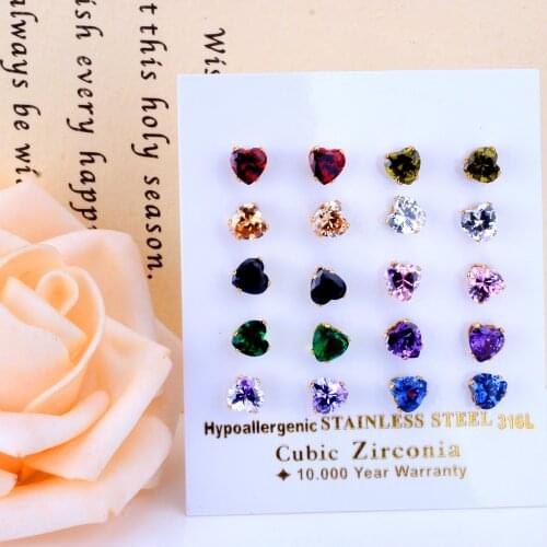 316L Stainless Steel Flower Pattern Cubic Zirconia Pendant Necklace and Stud Earrings for Girl Women Jewelry Set Party Gift