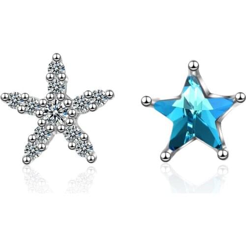 Blue Star Crystal 925 Sterling Silver Stud Earrings For Women Korean Fashion Jewelry Zircon Aretes De Mujer
