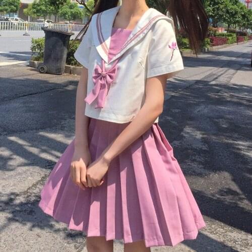 Japanese College Style 2 Piece Set Women Summer 2021 Navy Collar Short Sleeves Blouse Kawaii Pleated Skirt Sweet Girls Clothing