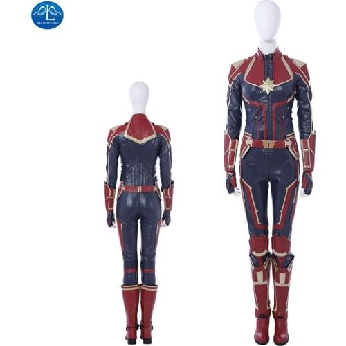 ManLuYunXiao Lady Captain Cosplay Costume Superhero Carol Danvers Leather Jumpsuit Halloween Outfit For Women Custom Made