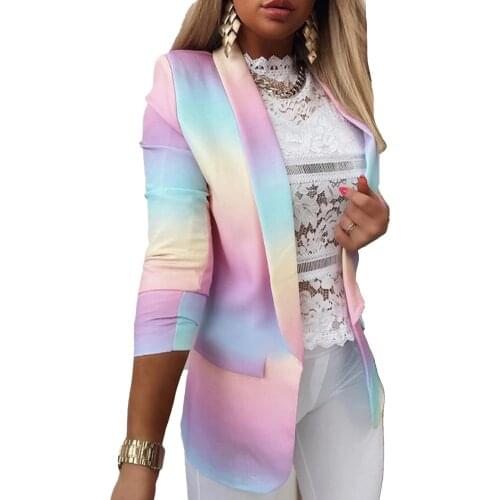 European Style Office Lady Blazer Colorful Print Lapel Long Sleeve Cardigan 2021 Fashion Women Basic Coat Autumn Chaquetas Mujer