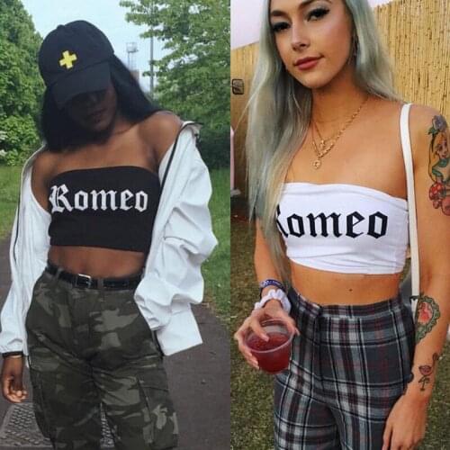 Fashion Casual Summer Newly Women Ladies Sleeveless Pullover Letter Print Solid Tube Tops 2 Style Short Length Size S/M/L
