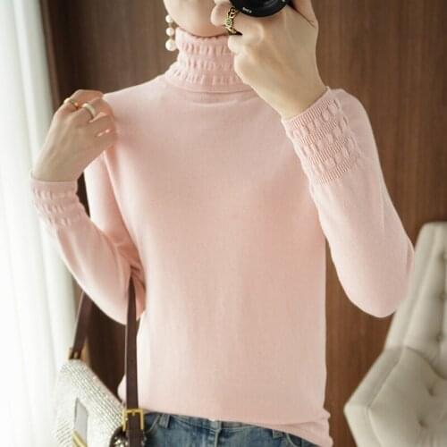 Turtleneck Sweaters For Women 100% Pure cotton Long Sleeve Knitted Jumper Female Bottoming Pullover Sweaters 2021 Autumn Winter