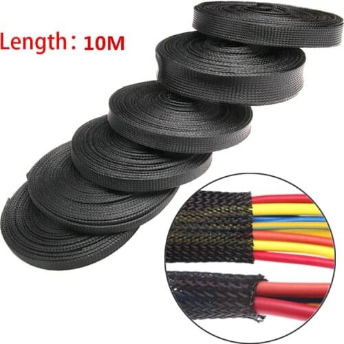 10M Insulated Braid Sleeving 8/10/12/15/20/25/30/35/40mm Tight PET Wire Cable Protection Expandable Cable Sleeve Wire Gland
