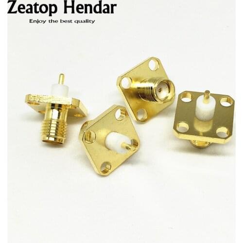 10Pcs Gold Brass SMA Female Bulkhead Panel Mount PTFE with 4 Holes Flange Solder Coaxial Connector RF Adapter