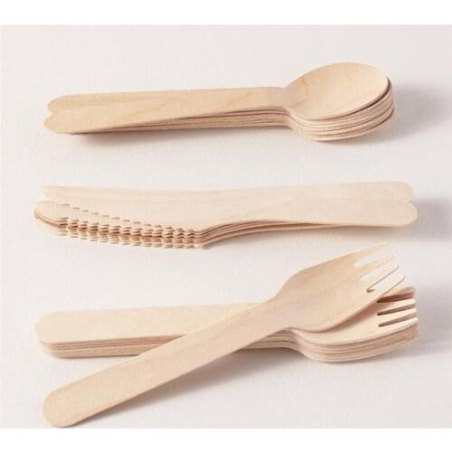 12Pcs Wooden Disposable Cutlery Set Spoons Knives Forks Party Utensil Supplies