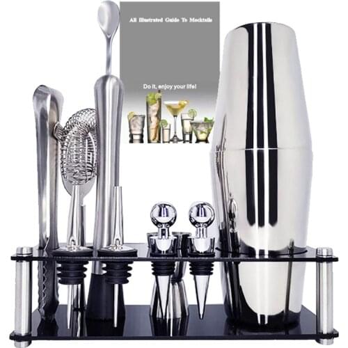 2-11Pcs/set Stainless Steel Cocktail Shaker Bar Set Tools Measuring Jigger/Mixing Spoon/Pourers/Muddler/Strainer and Ice Tongs